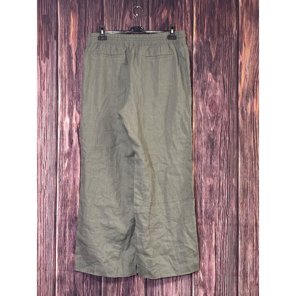 Athleta Wide Leg Pants Womens Size L Sage Green 100% Linen Drawstring Relaxed - Picture 3 of 14